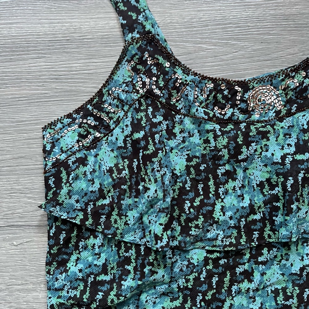 Boho Beaded Brown and Blue Tank Top Plus Size